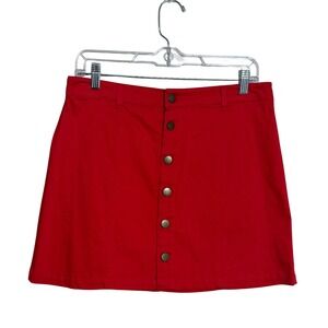 Bongo VNTG Red Button Front A Line Mini Skirt Women's Size Medium Cotton Spandex